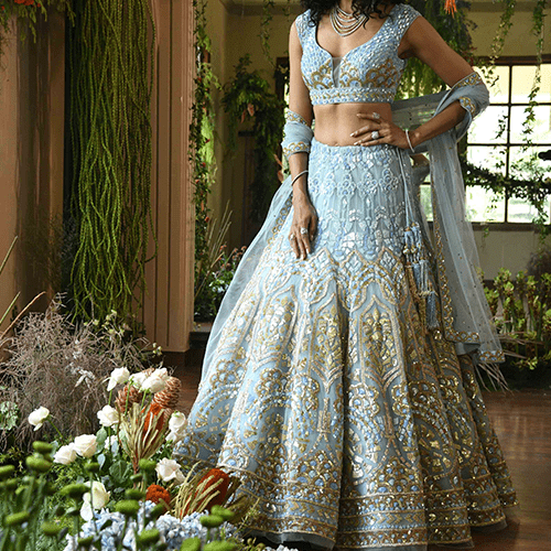 Sky Blue Bridal Lehenga Choli Set