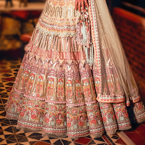 Multi-colored Embroidered Bridal Lehenga