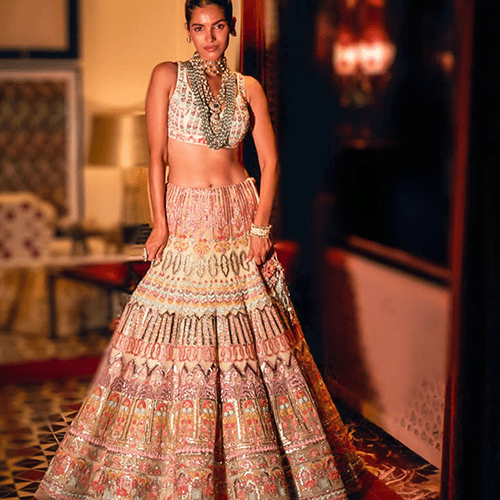 Multi-colored Embroidered Bridal Lehenga