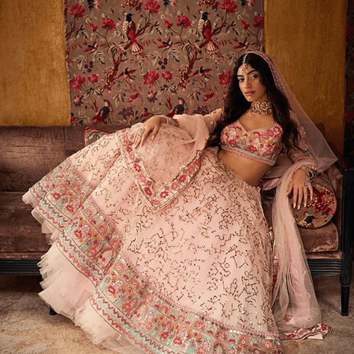 Pink Net Bridal Lehenga – Mynah Designs