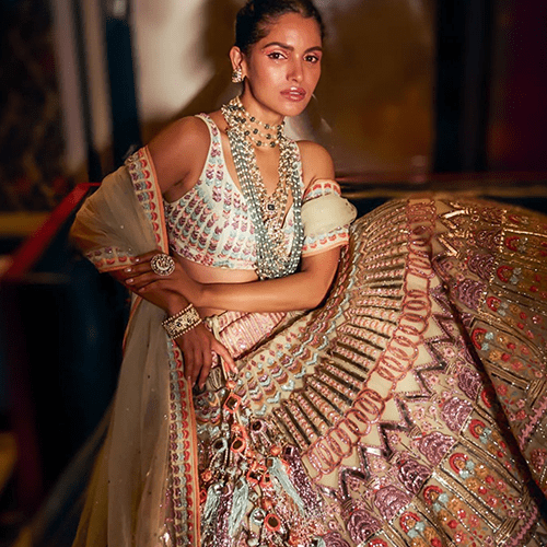 Multi-colored Embroidered Bridal Lehenga