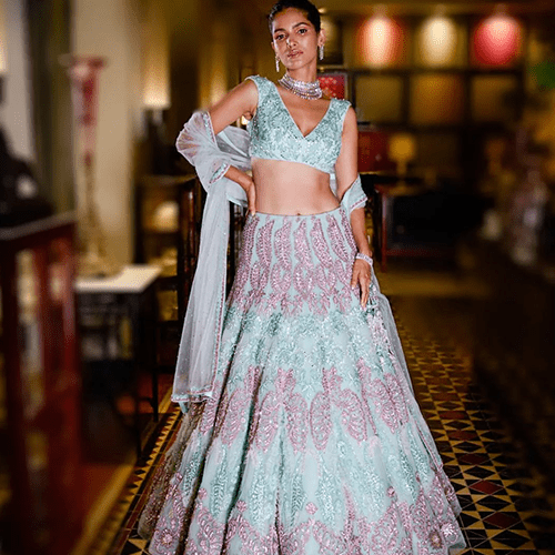 Aqua Sequin Bridal Lehenga