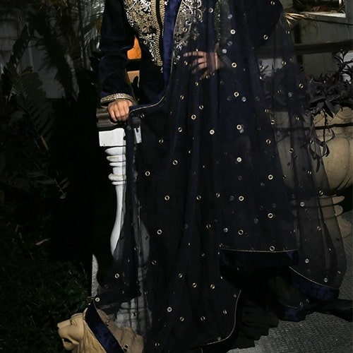 Navy Blue Threadwork Long  Sharara Suit