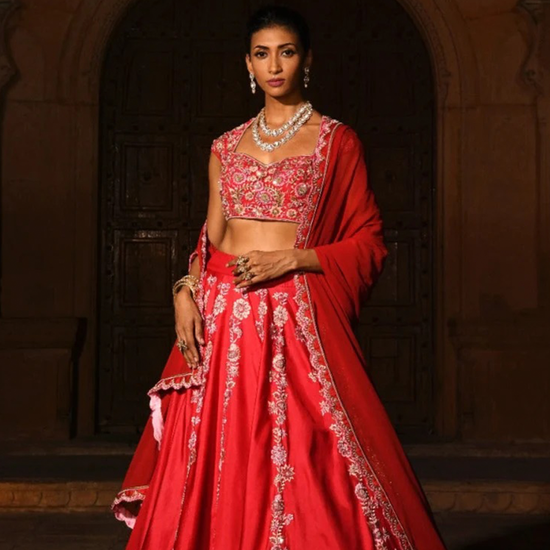 Surkh Floral  Bridal Lehenga