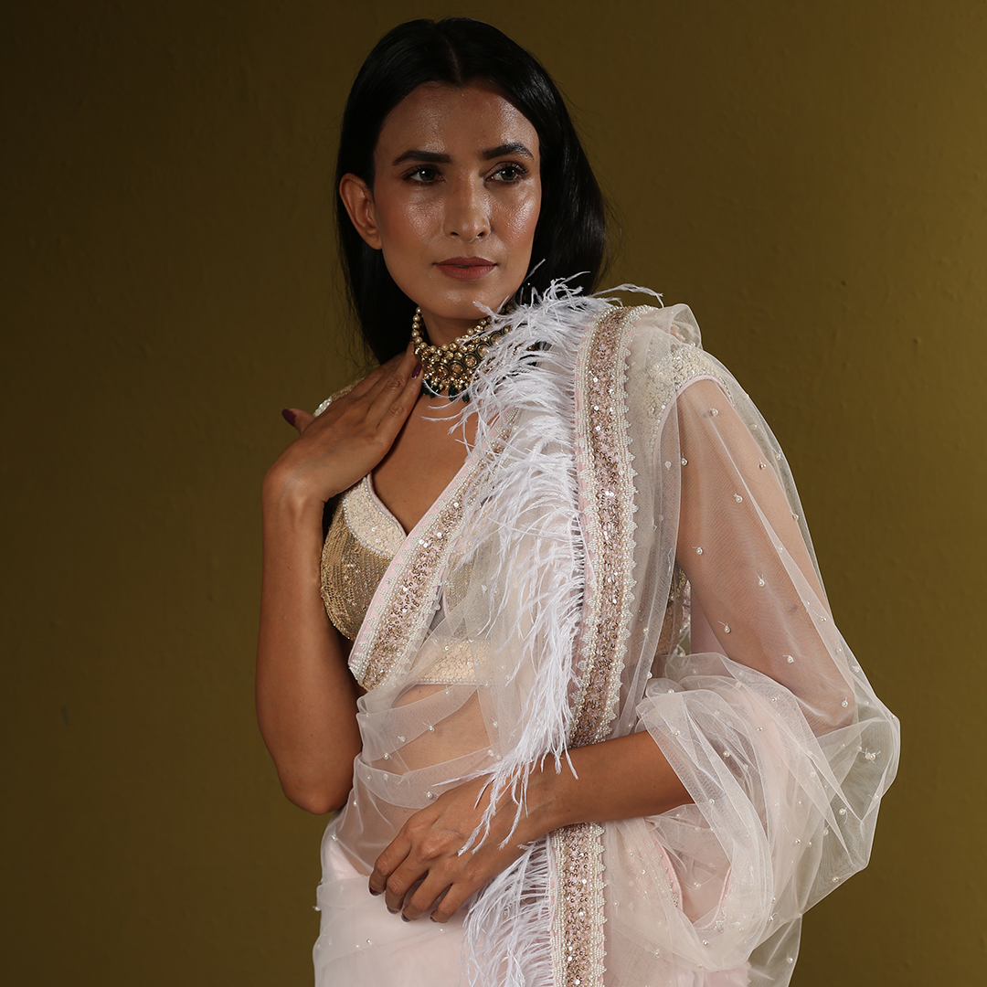 Off White Saree Set