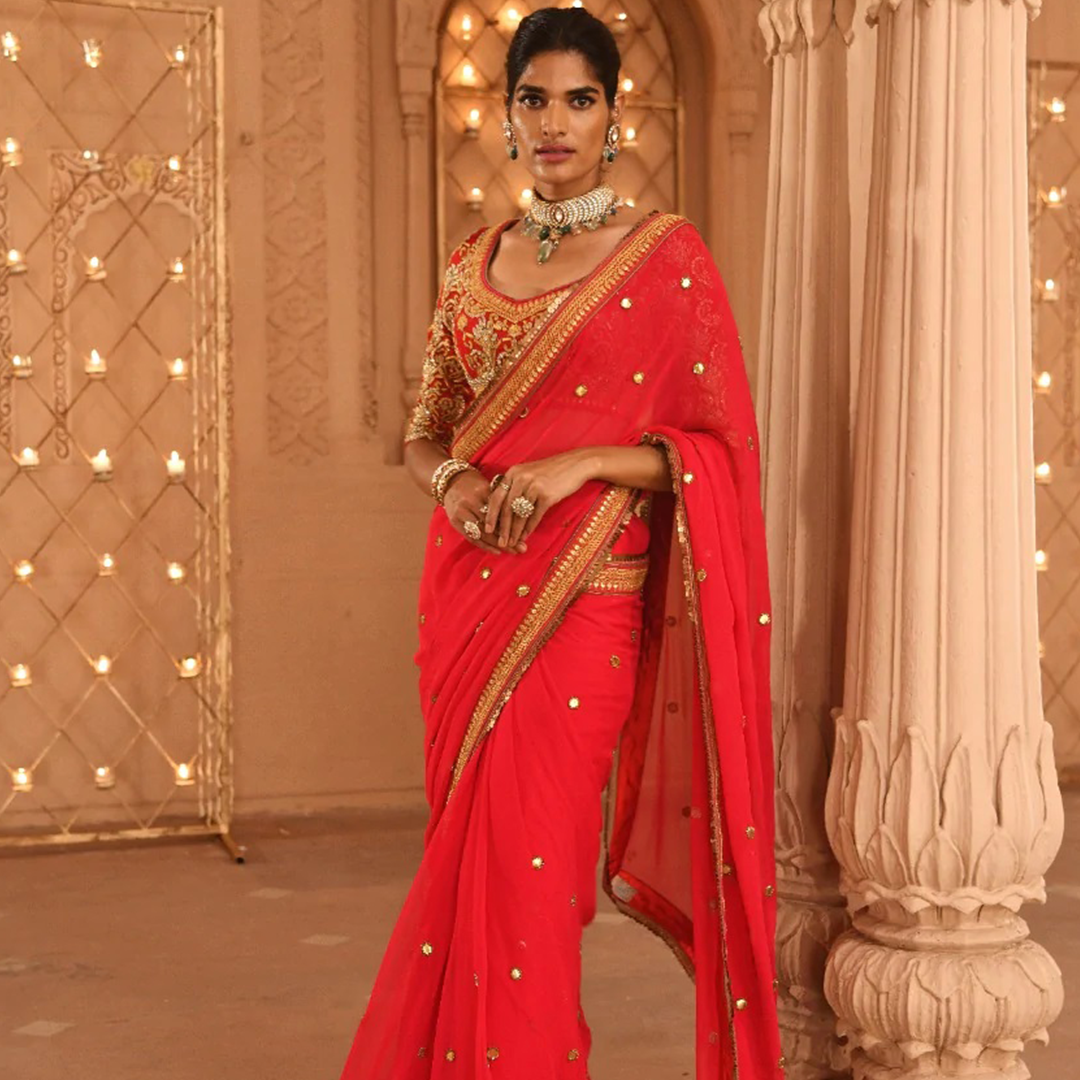 Surkh Zari Saree