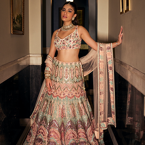 Pink And Blue Bridal Lehenga