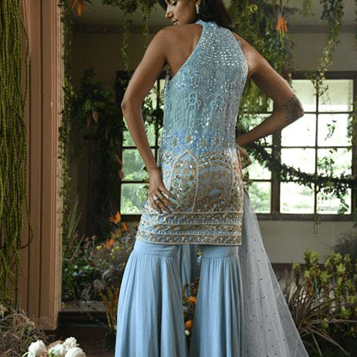 Sky Blue Sharara Suit Set