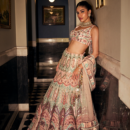 Pink And Blue Bridal Lehenga