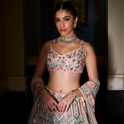 Pink And Blue Bridal Lehenga